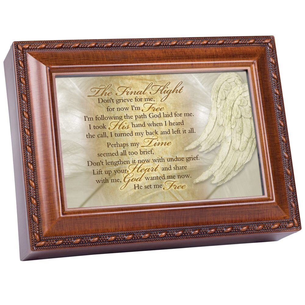 2647 Final Flight Bereavement Woodgrain Rope Trim Inspirational Music Box